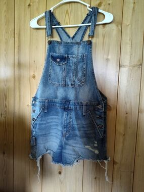 Denim Distressed Overall Shorts- Blue